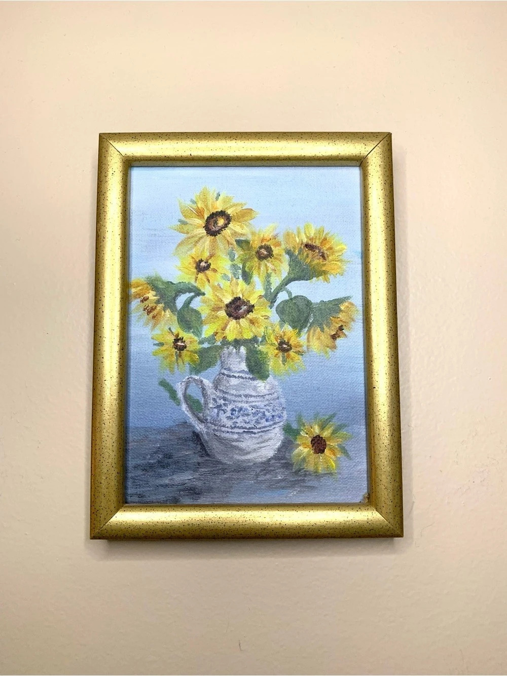Sunflowers in a vase hand -painted acrylic artwork on 5x7 canvas